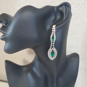 Faux Emerald and Clear Rhinestones Chandelier Dangle Earrings